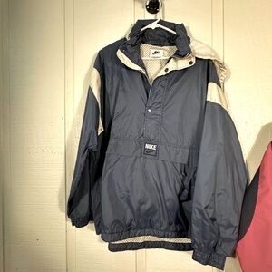 Nike VTG 90s Windbreaker Jacket Blue Hooded 1/2 Zip Pullover  Size Large EUC